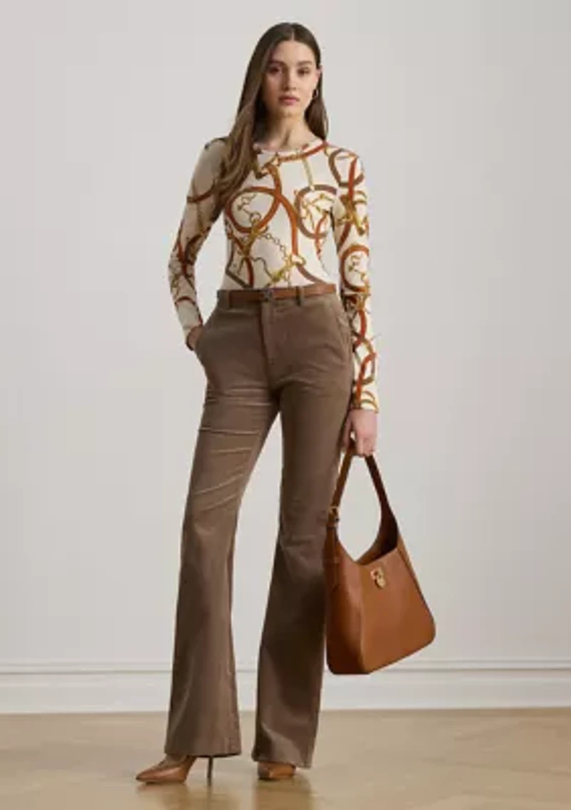 Women's Belting-Print Cotton Long-Sleeve Tee