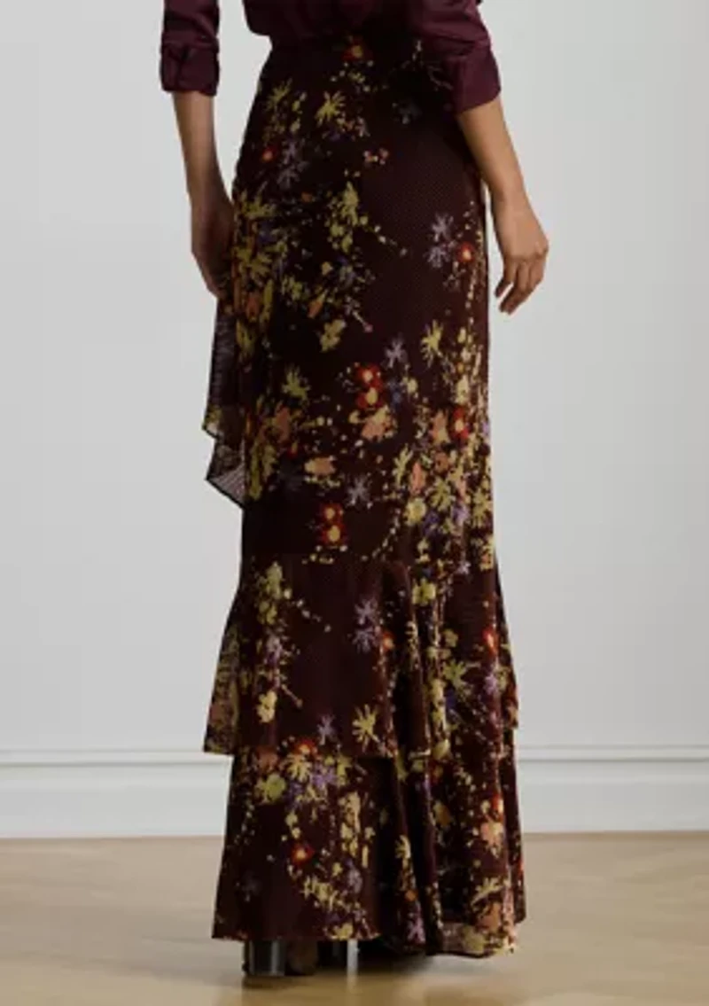 Women's Floral Burnout Velvet Tiered Maxiskirt