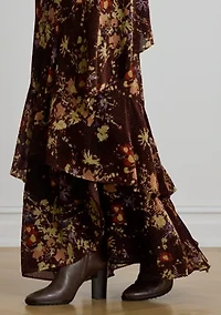 Women's Floral Burnout Velvet Tiered Maxiskirt