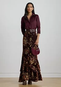 Women's Floral Burnout Velvet Tiered Maxiskirt