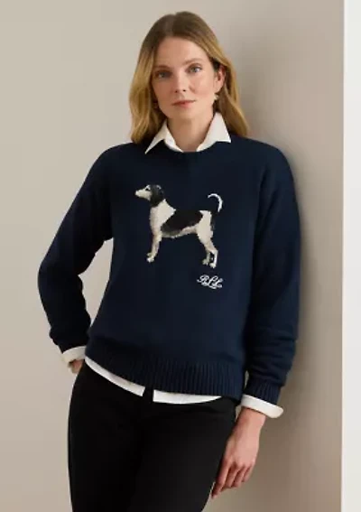 Women's Intarsia-Knit Dog Cotton Sweater