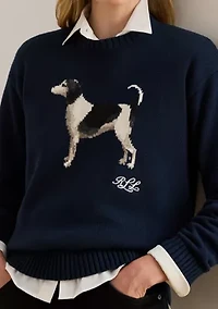 Women's Intarsia-Knit Dog Cotton Sweater
