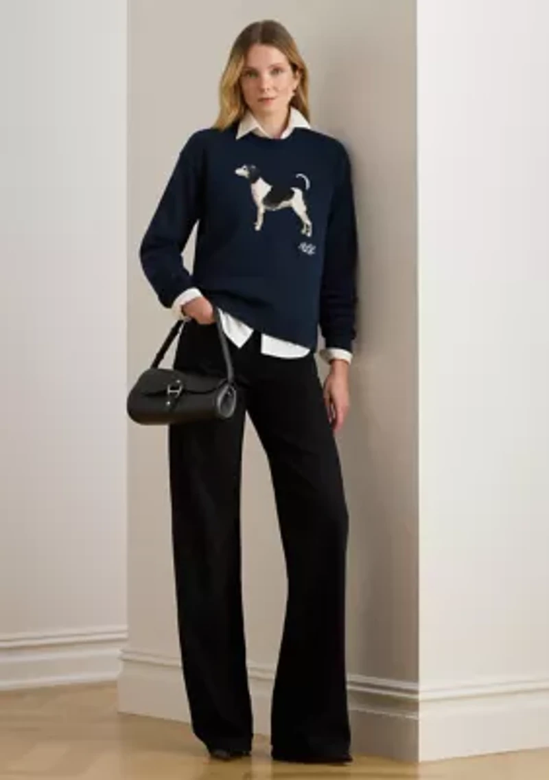 Women's Intarsia-Knit Dog Cotton Sweater