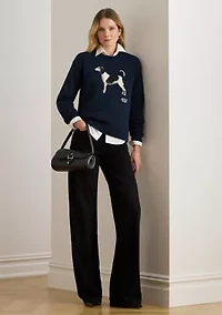 Women's Intarsia-Knit Dog Cotton Sweater