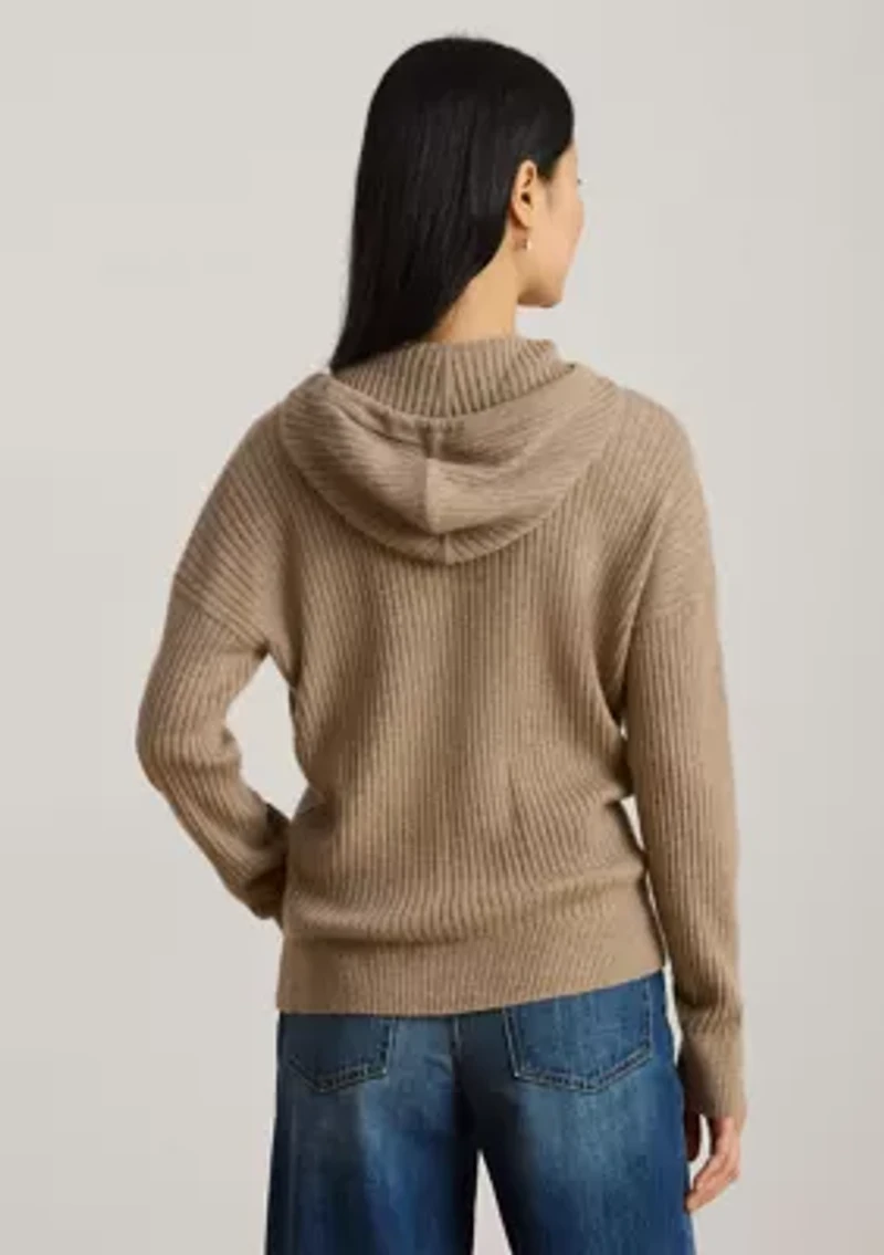 Women's Rib-Knit Cashmere Sweater Hoodie