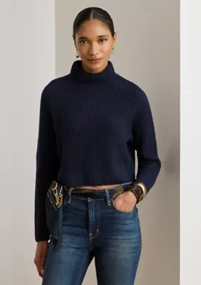 Women's Wool-Cashmere Cropped Mock Neck Sweater