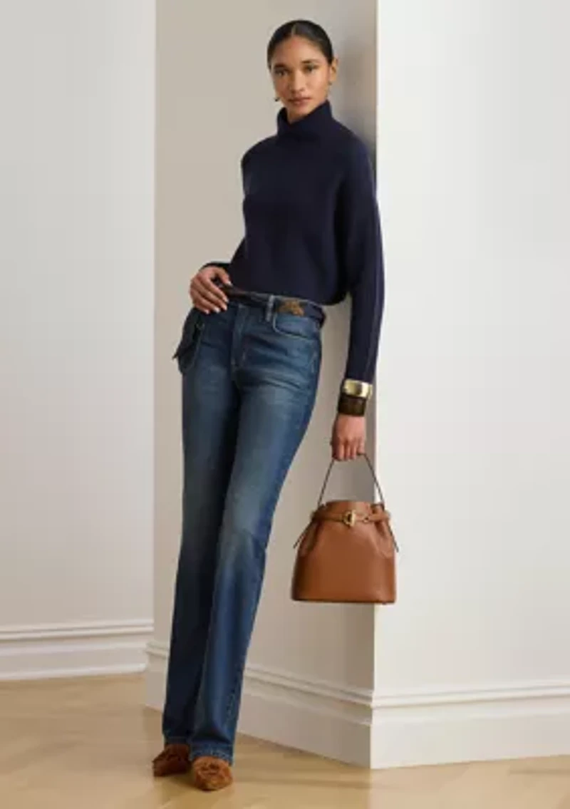 Women's Wool-Cashmere Cropped Mock Neck Sweater