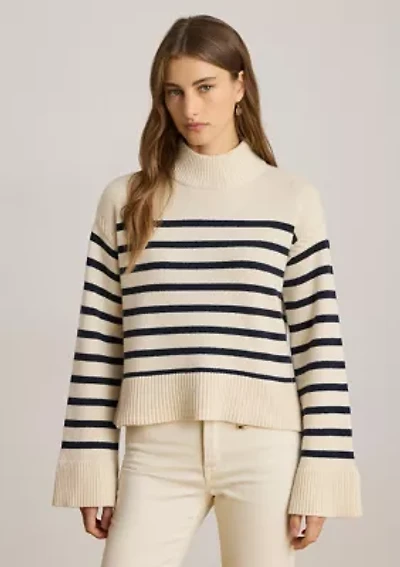 Women's Striped Wool-Blend Mock neck Sweater