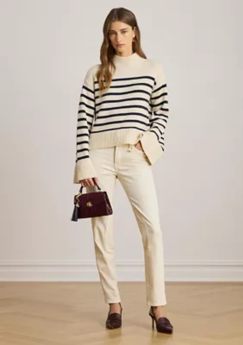 Women's Striped Wool-Blend Mock neck Sweater