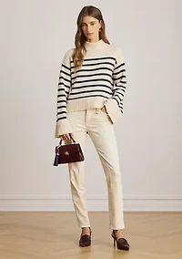 Women's Striped Wool-Blend Mock neck Sweater