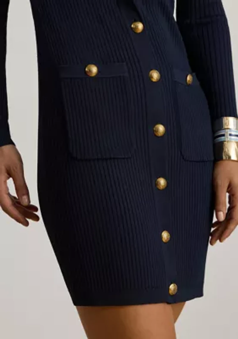 Women's Button-Trim Rib-Knit Sweater Dress