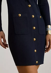 Women's Button-Trim Rib-Knit Sweater Dress