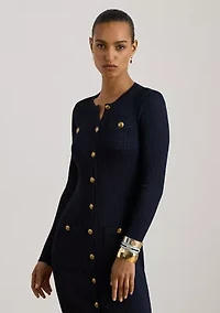 Women's Button-Trim Rib-Knit Sweater Dress