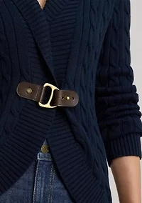 Buckle-Trim Cable Shawl-Collar Cardigan
