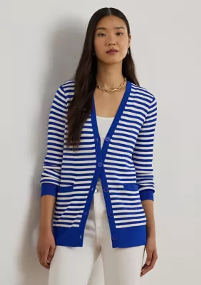 Striped Rib-Knit V-Neck Cardigan