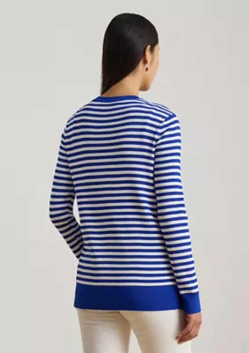 Striped Rib-Knit V-Neck Cardigan