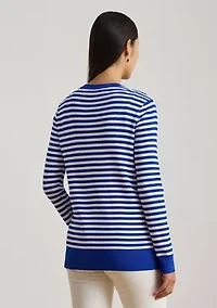 Striped Rib-Knit V-Neck Cardigan