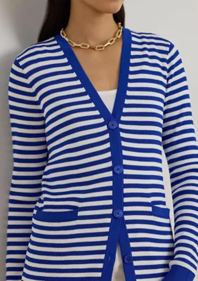 Striped Rib-Knit V-Neck Cardigan