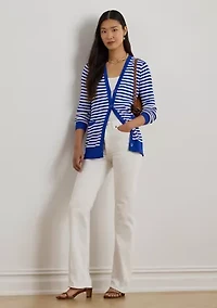 Striped Rib-Knit V-Neck Cardigan