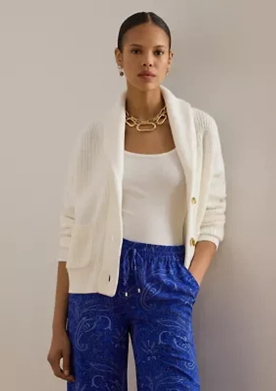 Rib-Knit Shawl-Collar Toggle Cardigan