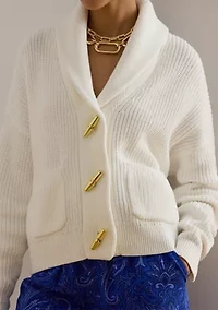 Rib-Knit Shawl-Collar Toggle Cardigan
