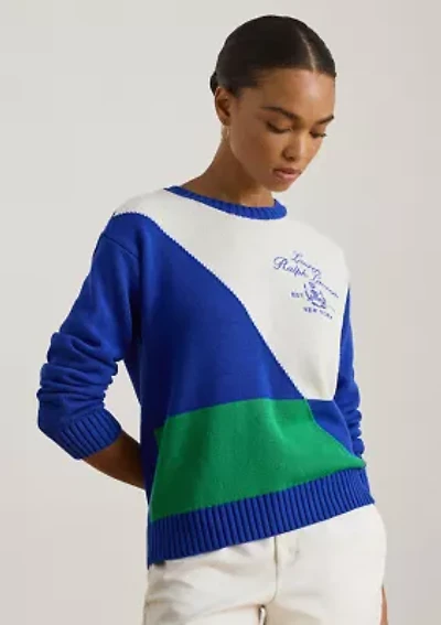 Color-Blocked Combed Cotton Sweater