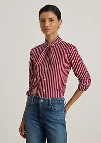 Women's Striped Cotton Broadcloth Tie-Neck Shirt