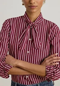 Women's Striped Cotton Broadcloth Tie-Neck Shirt