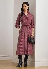 Women's Striped Belted Broadcloth Shirtdress
