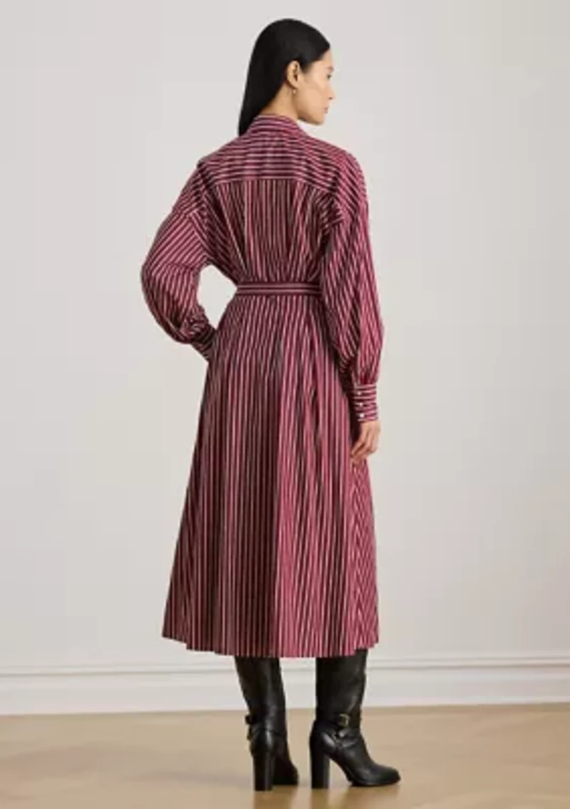 Women's Striped Belted Broadcloth Shirtdress