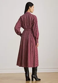 Women's Striped Belted Broadcloth Shirtdress