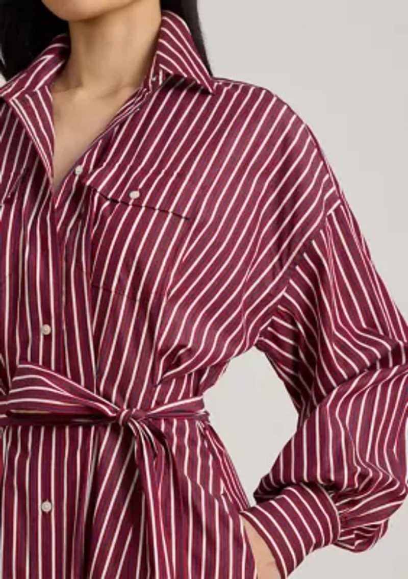Women's Striped Belted Broadcloth Shirtdress