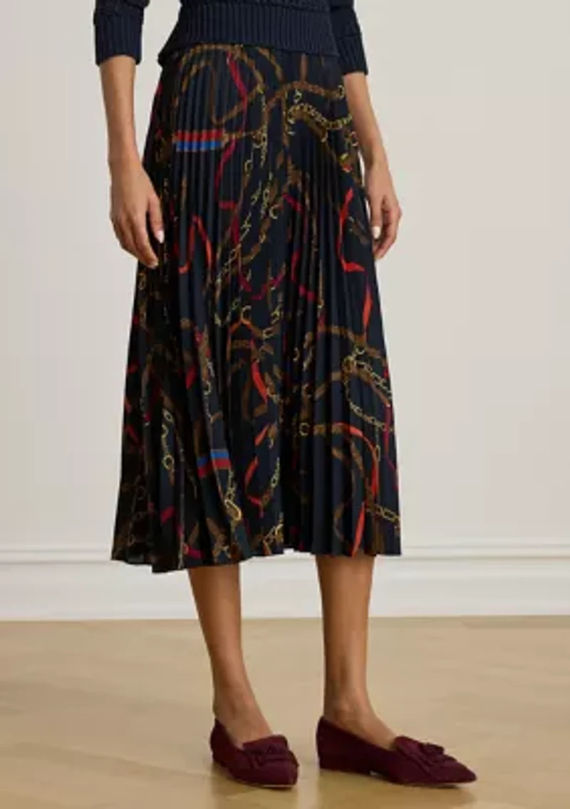 Women's Belting-Print Pleated Georgette Skirt