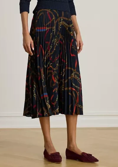 Women's Belting-Print Pleated Georgette Skirt