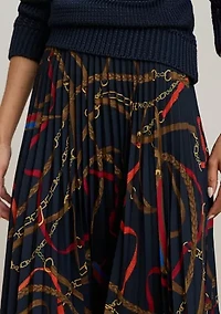 Women's Belting-Print Pleated Georgette Skirt