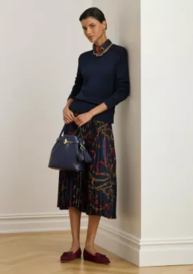 Women's Belting-Print Pleated Georgette Skirt