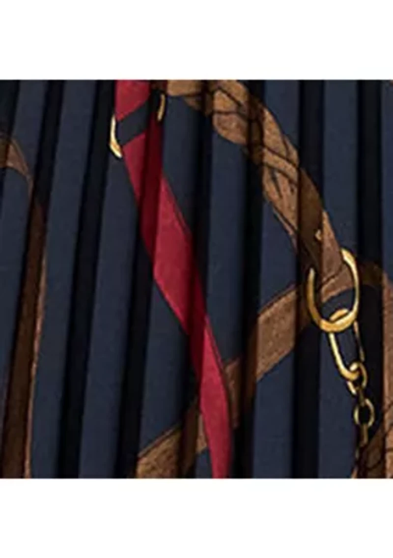 Women's Belting-Print Pleated Georgette Skirt