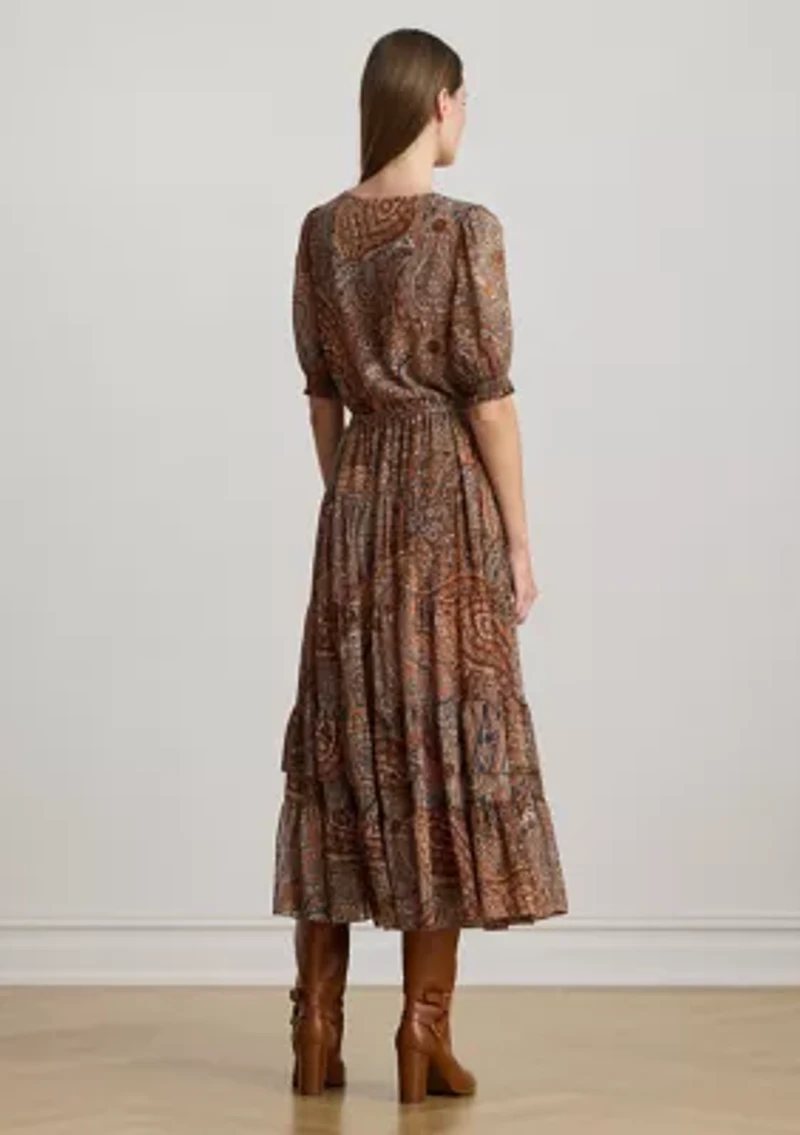 Women's Paisley Belted Crinkle Georgette Dress