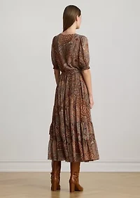 Women's Paisley Belted Crinkle Georgette Dress