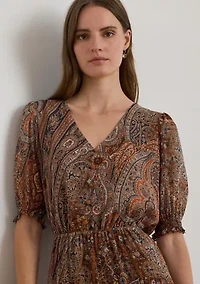 Women's Paisley Belted Crinkle Georgette Dress
