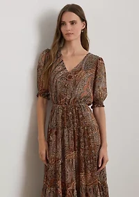 Women's Paisley Belted Crinkle Georgette Dress