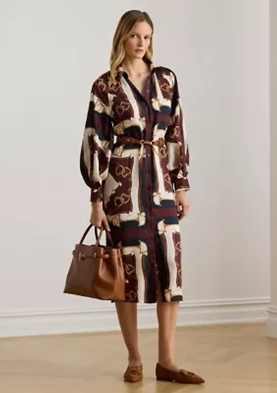 Women's Equestrian-Print Twill Midi Shirtdress