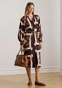 Women's Equestrian-Print Twill Midi Shirtdress
