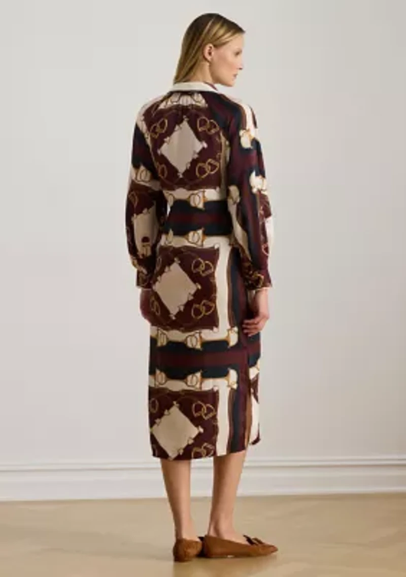 Women's Equestrian-Print Twill Midi Shirtdress