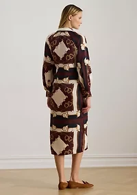 Women's Equestrian-Print Twill Midi Shirtdress
