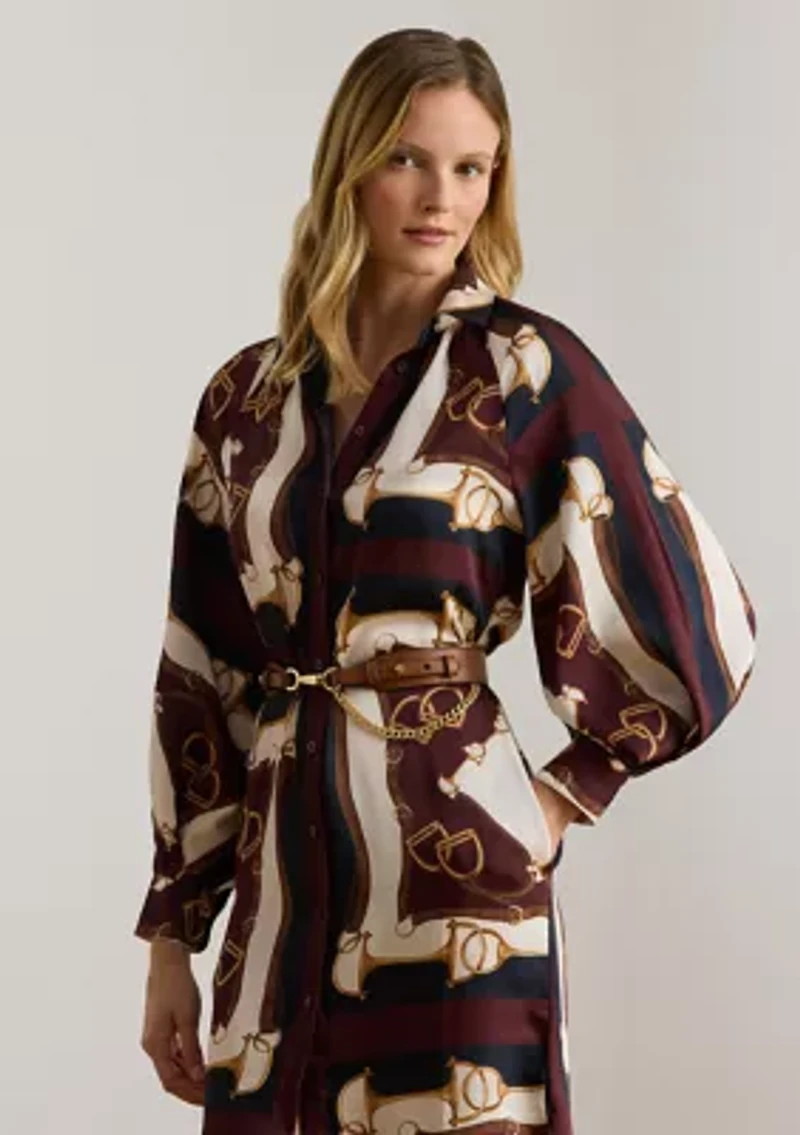 Women's Equestrian-Print Twill Midi Shirtdress