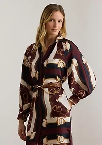Women's Equestrian-Print Twill Midi Shirtdress