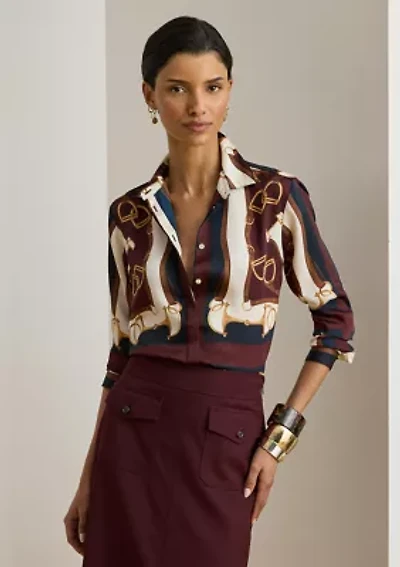 Women's Classic Fit Equestrian-Print Twill Shirt
