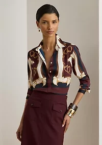 Women's Classic Fit Equestrian-Print Twill Shirt