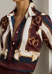 Women's Classic Fit Equestrian-Print Twill Shirt